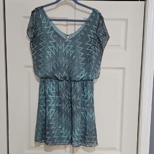 Accidentally In Love Teal and Gray Geometric Mini Dress